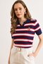 Women's Navy Blue Polo Collar Teddy Bear Embroidered Seasonal Knitwear Blouse Blz-19003283