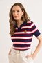Women's Navy Blue Polo Collar Teddy Bear Embroidered Seasonal Knitwear Blouse Blz-19003283 - 3