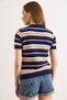 Women's Navy Blue Crew Neck Hair Knit Striped Knitwear Blouse Blz-19003323 - 6