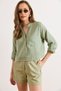 Women's Green Pocketed Cropped Muslin Blouse Blz-19003315 - 2