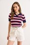Women's Navy Blue Polo Collar Teddy Bear Embroidered Seasonal Knitwear Blouse Blz-19003283 - 5