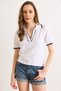 Women's White Polo Collar Color Striped Thin Knitwear Blouse Blz-19003322 - 2