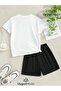Mini Ribbon Printed T-Shirt Shorts Summer Children's Set - 2