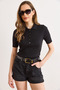 Women's Black Polo Collar Buttoned Corded Fabric Soft Blouse Blz-19003319