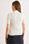 Women's Ecru Polo Collar Buttoned Corded Fabric Soft Blouse Blz-19003319 - 6