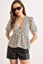 Women's White V-Neck Polka Dot Knitted Blouse Blz-19003314 - 2