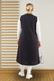 Women's Plus Size Black Leather Long Hijab Vest with Pockets - 6