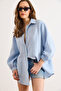 Women's Baby Blue Oversize Muslin Shirt Gml-19001442