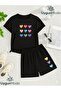 Nine Small Heart Printed T-Shirt Shorts Summer Children's Set