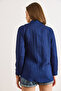 Women's Navy Blue Patch Textured Long Sleeve Shirt Gml-19001428 - 6