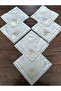 6 Embroidered Cocktail & Coffee Presentation Napkins with Pearl Brooches - 4