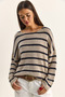 Women's Beige Navy Blue Striped Boat Neck Off Shoulder Relaxed Cut Slim Knitwear Sweater Tk261043 60286173 - 2
