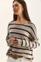 Women's Beige Navy Blue Striped Boat Neck Off Shoulder Relaxed Cut Slim Knitwear Sweater Tk261043 60286173 - 6