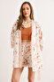 Women's Ecru Patterned Muslin Kimono Kmn-00000073 - 4