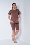 Maternity Breastfeeding Detailed Adjustable Waist Short Sleeve Leggings Set Brown - 3