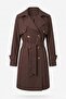 Cape Detailed Half-Lined Plus Size Trench Coat Brown 6865 - 3