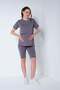 Maternity Breastfeeding Detailed Adjustable Waist Short Sleeve Leggings Set Gray