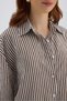 Sivota Lace Detail Striped Brown Shirt Shorts Set - 8