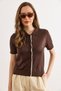 Women's Brown Lace Detailed Viscose Cardigan Hrk-19000494