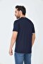 Navy Blue Patternless Men's Basic T-Shirt - 3