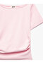 Drape Detailed Round Boat Neck Short Sleeve Modal T-Shirt - 3