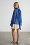 Women's cobalt blue stand collar cape cut princess sleeve chiffon blouse alc-x14853 - 5