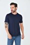 Navy Blue Patternless Men's Basic T-Shirt - 7
