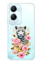 Vivo Y18 Compatible Leopard and Pink Rose Pattern Transparent Phone Case