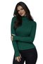 Green Turtleneck Body Sweater with Finger Detail - 2
