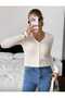 V-Neck 100% Cotton Knitwear Lace-Like Knit Pattern Button Detailed Cardigan - 2