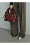 Burgundy Drawstring Detail D Leather Hand and Shoulder Bag Bag - 2