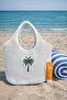 Palm Tree Detailed Mesh Knitted Beach Bag, Women's Shoulder Bag - 2