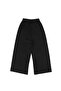 Girl's Black Corded Fabric Wide Leg Leggings Pants - 3