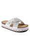 26Y222 Women's Stoned Cross Strap Flat Platform Sole Pack Comfort Slipper