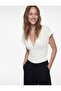 Slim Fit Short Sleeve V-Neck Blouse with Tie Detail - 2