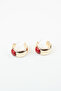 Red Stone Detailed Gold Hoop Earrings - 2