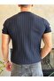 Men's Short Sleeve Crew Neck Tshirt with Stripe Detail Navy Blue Eca071 - 4