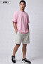 Men's Oversize Basic Unisex Light Pinkish T-Shirt Gray Shorts Set Melange Summer Casual Fit