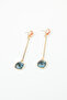 Double Stone Detailed Long Gold Dangle Earrings - 3