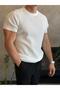 Men's Relaxed Fit Corded Fabric Knitwear Tshirt White Eca069 - 4