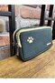 Pen Bag with Double-Eyed Cat Paw Detail, 2-Compartment Pen Holder, Pastel Black - 3