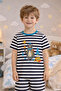 Boys' Cotton Striped Printed Short Sleeve Shorts Pajama Set - 3