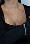 Double Row Crystal Detailed Thin Chain Gold Necklace Bracelet Set