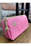 Pen Bag with Double-Eyed Cat Paw Detail, 2-Compartment Pen Holder, Pastel Pink - 2
