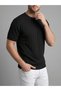 Men's Black Corded Fabric Knitwear Slim Fit T-Shirt - 4