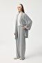 Modal Cupra Wide Pleated Trousers Midi Abaya Set Gray Melange