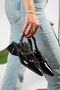 Women's Black Patent Leather Open Back Strappy Pointed Toe Short Heeled Casual Shoes 4cm