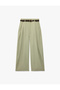 Modal Fabric Wide Leg Palazzo Trousers with Pockets and Pleated Detail with Belt - 3
