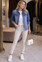 Women's Stone Detailed Studded Detailed Mid-Length Denim Jean Italian Jacket - 3