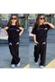 Girl's Black Stone Bow Detailed T-Shirt and Pants Set Stylish Daily Combination 71138 - 4